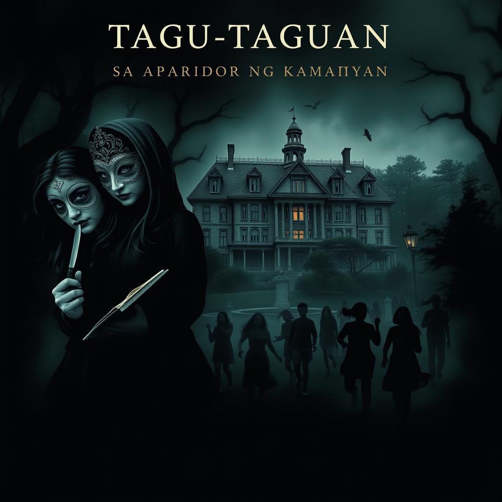 A mysterious book cover design for 'Tagu-taguan sa aparador ng kamatayan
