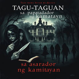 A mysterious book cover design for 'Tagu-taguan sa aparador ng kamatayan