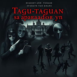 A mysterious book cover design for 'Tagu-taguan sa aparador ng kamatayan
