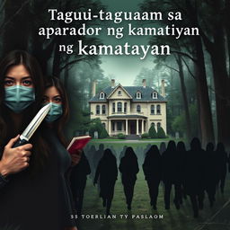 A book cover for the title "Tagu-taguan sa aparador ng kamatayan"