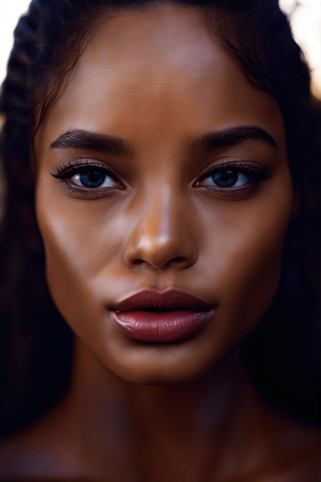 An intimate 32k resolution close-up image of a Latina supermodel, captured with a 200mm lens