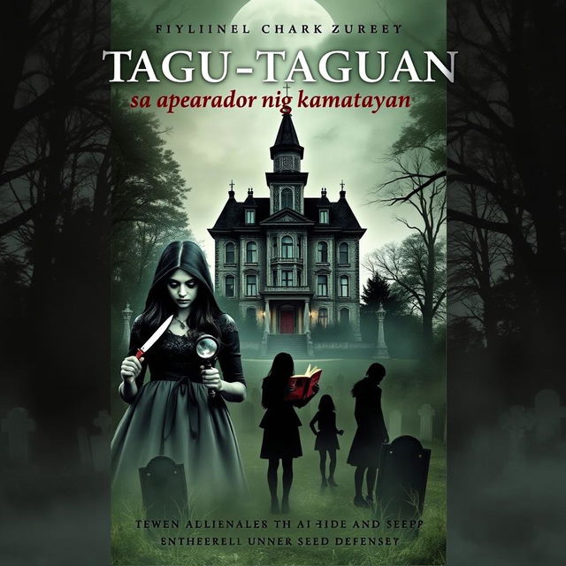 A hauntingly beautiful cover for a book titled 'Tagu-taguan sa aparador ng kamatayan'