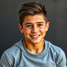 A 16-year-old Italian boy portrayed as a skinny bodybuilder, showcasing defined muscles while maintaining a youthful appearance