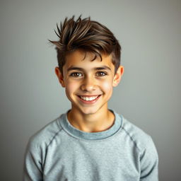A 16-year-old Italian boy portrayed as a skinny bodybuilder, showcasing defined muscles while maintaining a youthful appearance