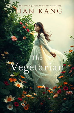 An artistic representation of 'The Vegetarian' book by Han Kang, featuring a hauntingly beautiful cover design