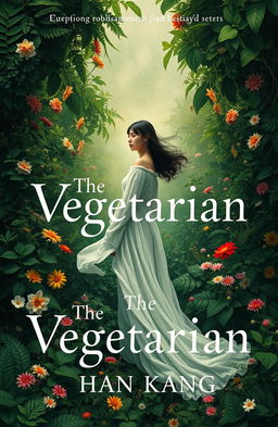 An artistic representation of 'The Vegetarian' book by Han Kang, featuring a hauntingly beautiful cover design