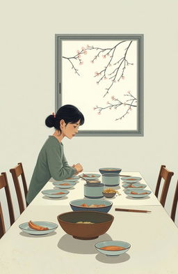 A detailed representation of a serene and introspective scene from the novel 'The Vegetarian' by Han Kang