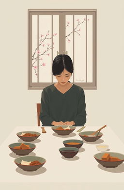 A detailed representation of a serene and introspective scene from the novel 'The Vegetarian' by Han Kang