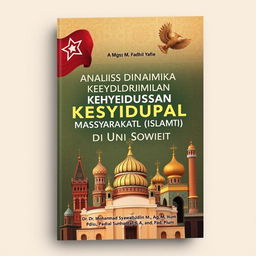 A book cover design for 'Analisis Dinamika Kehidupan Sosial Masyarakat Islam di Uni Soviet (1922-1991)' by Mgs