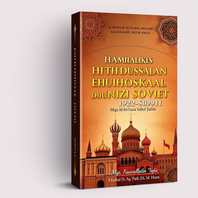A book cover design for 'Analisis Dinamika Kehidupan Sosial Masyarakat Islam di Uni Soviet (1922-1991)' by Mgs