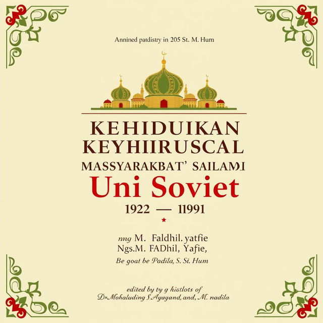 A book cover design for 'Analisis Dinamika Kehidupan Sosial Masyarakat Islam di Uni Soviet (1922-1991)' by Mgs