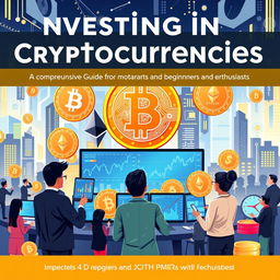 A visually captivating cover for a cryptocurrency investment guide, showcasing various cryptocurrencies like Bitcoin and Ethereum with their logos prominently displayed