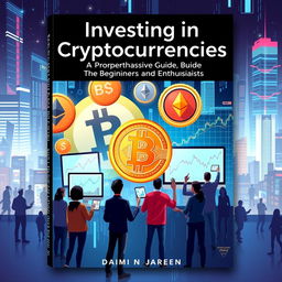 A visually captivating cover for a cryptocurrency investment guide, showcasing various cryptocurrencies like Bitcoin and Ethereum with their logos prominently displayed
