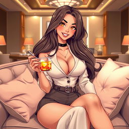 A stylish illustration of a confident young woman with long, flowing hair, wearing a fashionable outfit that showcases her unique sense of style