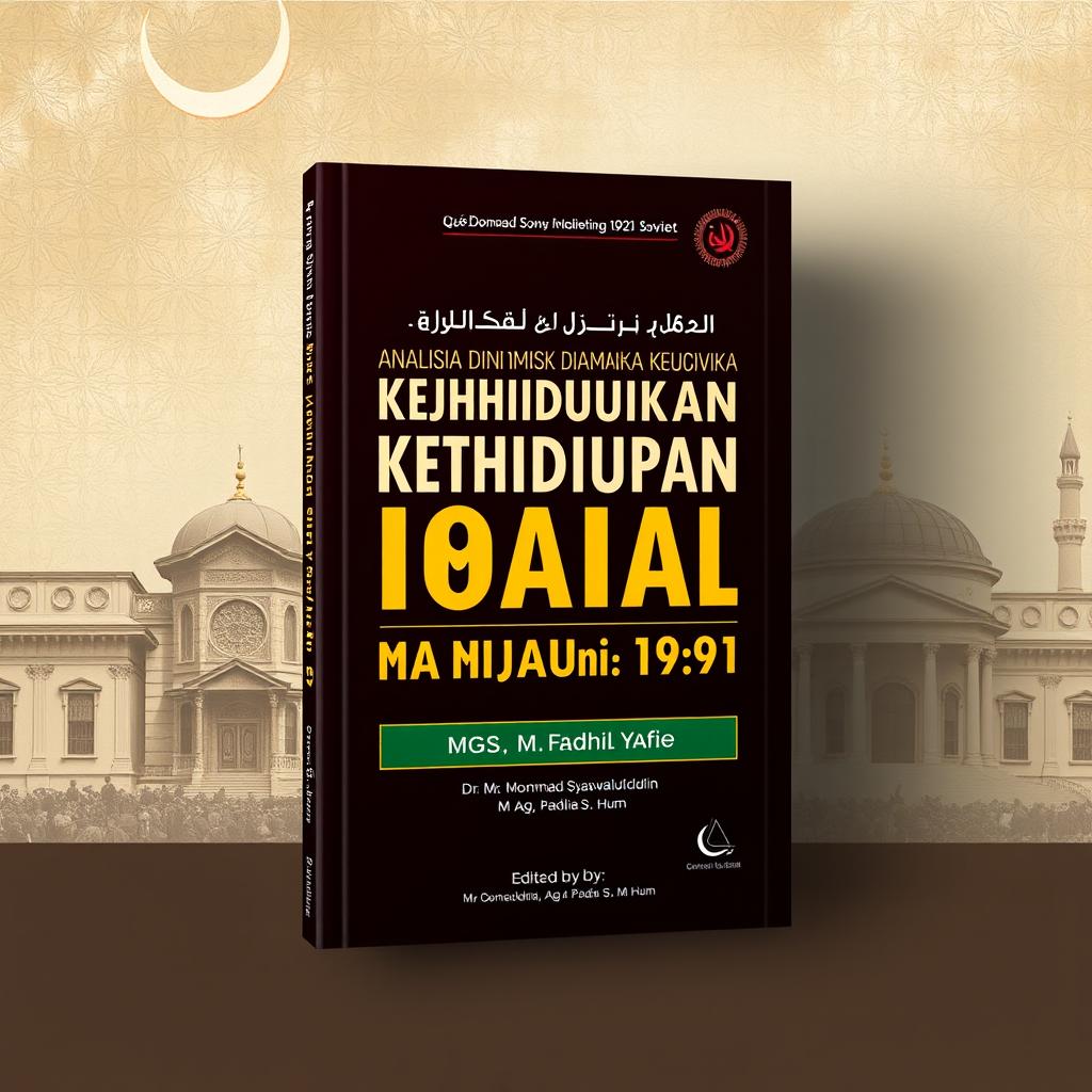 A book cover design for 'Analisis Dinamika Kehidupan Sosial Masyarakat Islam di Uni Soviet (1922-1991)' by Mgs