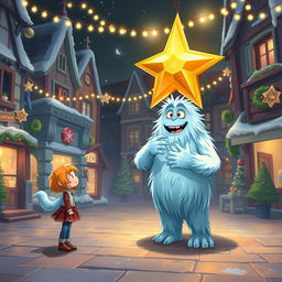 A captivating scene illustrating Chole, a young girl with bright hair, standing alone in a lively town square, observing Mr