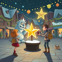 A captivating scene illustrating Chole, a young girl with bright hair, standing alone in a lively town square, observing Mr