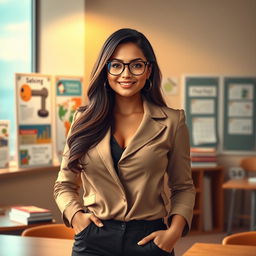 An artistic representation of a confident, curvy woman in a stylish outfit, showcasing her strong personality and elegant presence