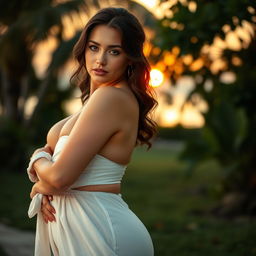 An artistic portrayal of a stunning, voluptuous woman with a perfect body, exuding confidence and beauty