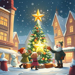 A beautifully illustrated winter scene capturing the moment Chole, Michelle, Mr