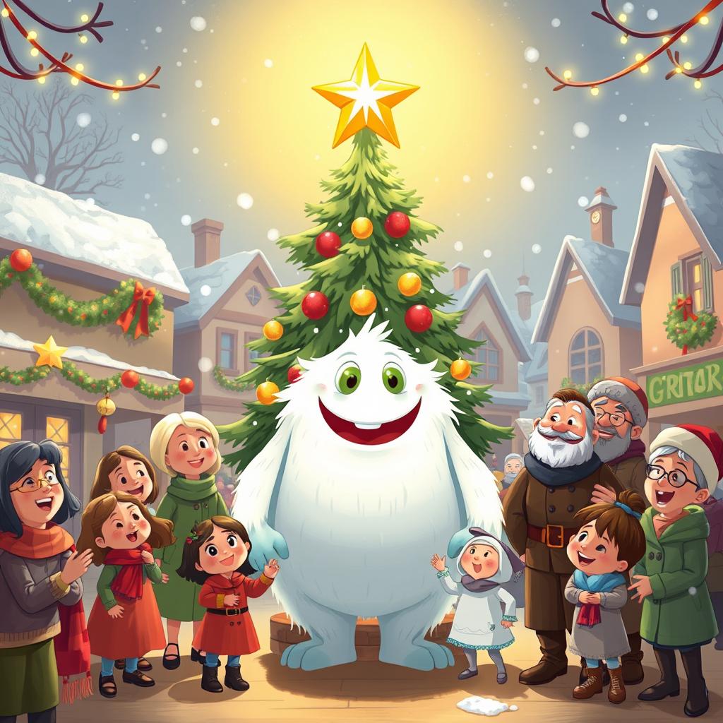 A joyful scene depicting the mayor of Mistwood town declaring the best Christmas Star ceremony ever