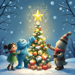 In a charming winter scene, Chole, a bright-eyed girl, and Michelle, a resourceful girl, alongside Mr