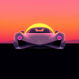 A digital illustration of a futuristic car prominently positioned in the center of the image
