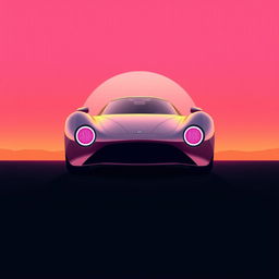 A digital illustration of a futuristic car prominently positioned in the center of the image