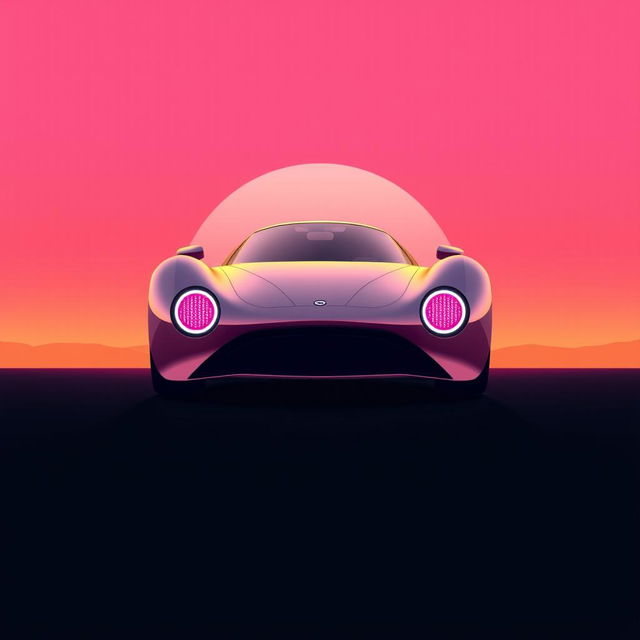 A digital illustration of a futuristic car prominently positioned in the center of the image
