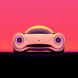 A digital illustration of a futuristic car prominently positioned in the center of the image