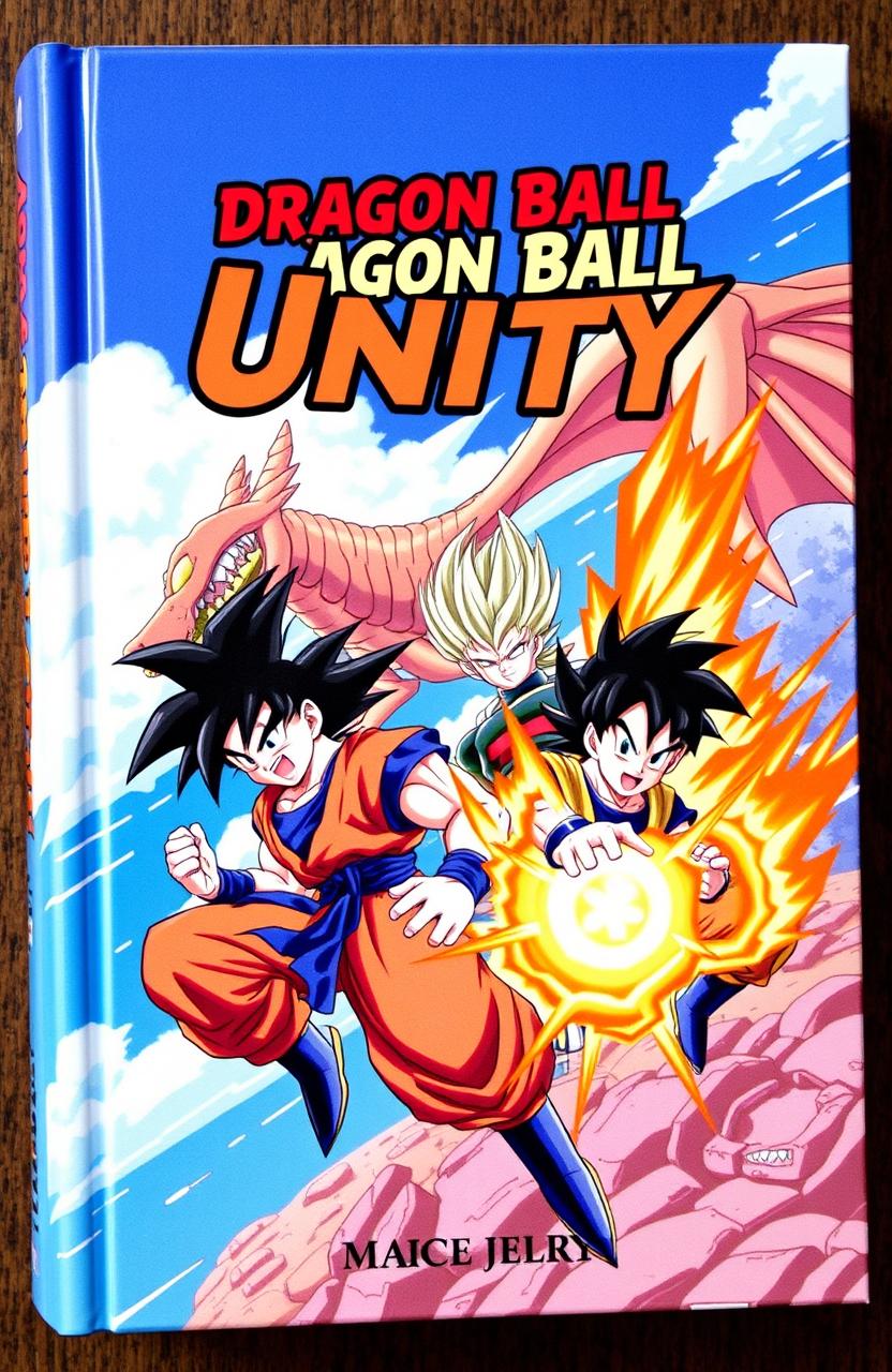 A vibrant and dynamic cover design for a fictional book titled 'Dragon Ball Unity'