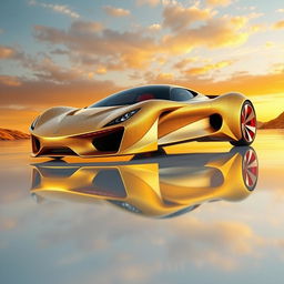 A digital rendering of a futuristic sports car displayed from the front three-quarter angle, facing towards the left side of the image