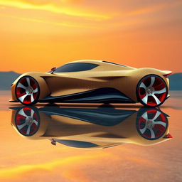 A digital rendering of a futuristic sports car displayed from the front three-quarter angle, facing towards the left side of the image