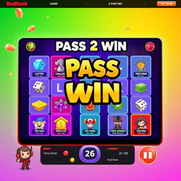 An online casino game titled 'Pass Go 2 Win', designed for the fictional casino website 'RedRock'