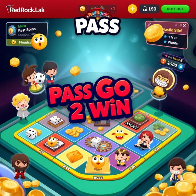 An online casino game titled 'Pass Go 2 Win', designed for the fictional casino website 'RedRock'