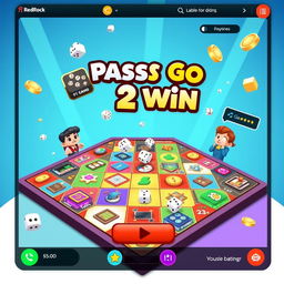 An online casino game titled 'Pass Go 2 Win', designed for the fictional casino website 'RedRock'