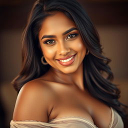 An Indian woman with captivating beauty, featuring voluptuous curves and an alluring pose