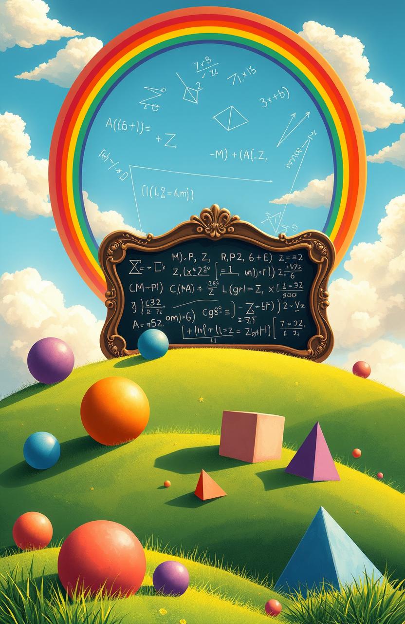 A beautifully illustrated scene depicting a serene mathematical landscape