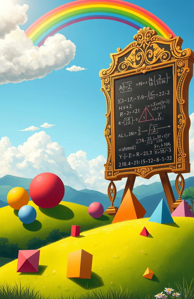 A beautifully illustrated scene depicting a serene mathematical landscape