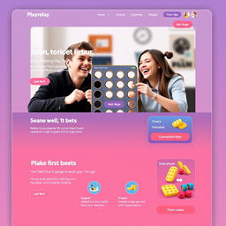 A detailed homepage design for a multiplayer online 'Connect Four' game titled 'PlayRelay'