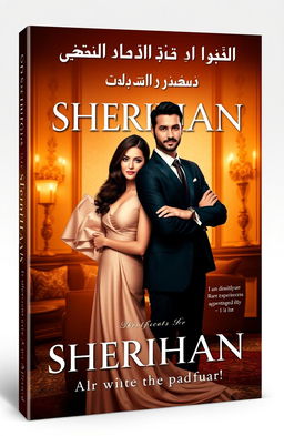 A captivating book cover design featuring two elegant women and a charismatic businessman, embodying themes of sacrifice and love in the context of protecting Sherihan
