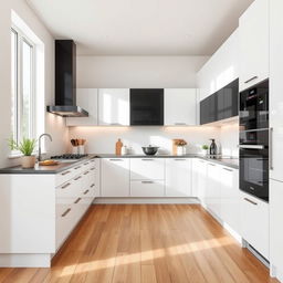 A modern kitchen featuring a fresh, linear design reminiscent of Scandinavian style