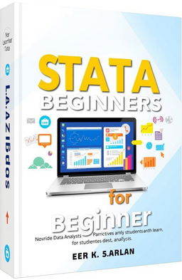 A visually engaging book cover for 'Stata for Beginners', featuring an educational theme