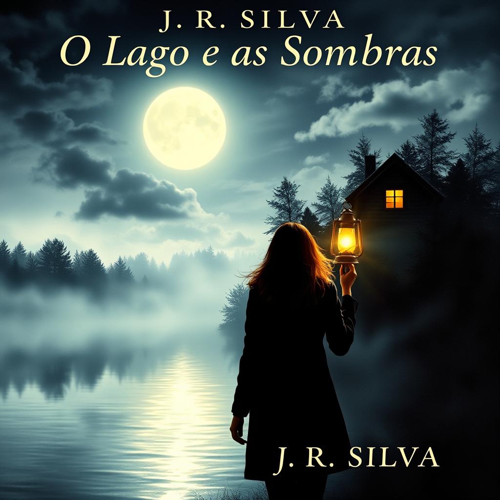 A book cover for a novel titled 'O Lago e as Sombras' by J