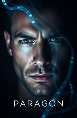 A close-up portrait of a man's face, showcasing strong features and an intense expression