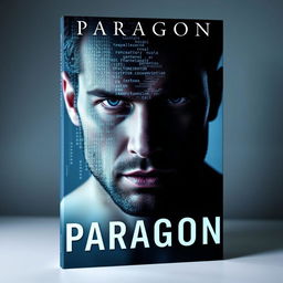 A book cover featuring a striking close-up of a man's face, highlighting his strong features and serious expression