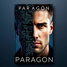 A book cover featuring a striking close-up of a man's face, highlighting his strong features and serious expression