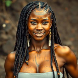 A female earth genasi depicted with skin that resembles the beautiful and lustrous tigers eye gemstone, showcasing its rich golden and brown hues
