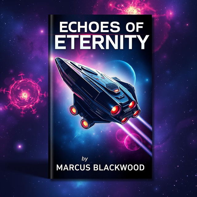 A stunning book cover design for 'Echoes of Eternity' by Marcus Blackwood, featuring an epic space opera theme