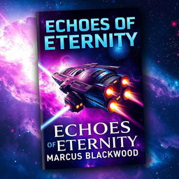 A stunning book cover design for 'Echoes of Eternity' by Marcus Blackwood, featuring an epic space opera theme